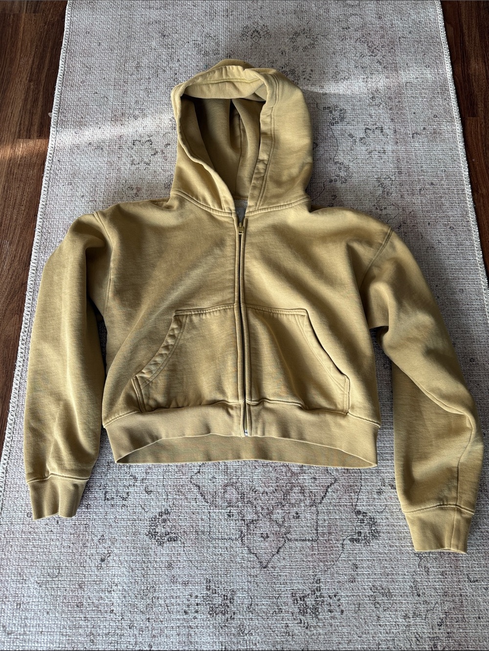 Aritzia Cropped Zip Hoodie in Mustard Yellow